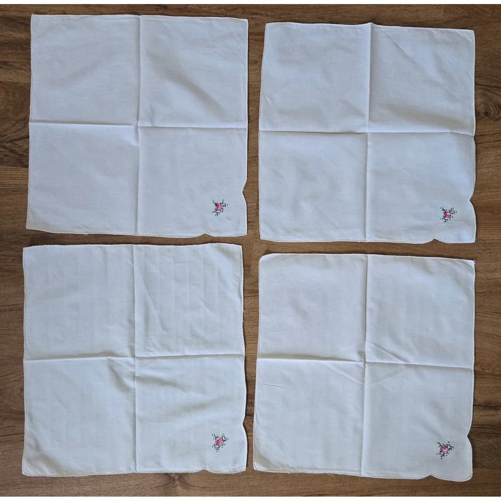 Vintage Embroidered Linen Napkins Set of 11 15x15 Floral Cross Stitched Handmade